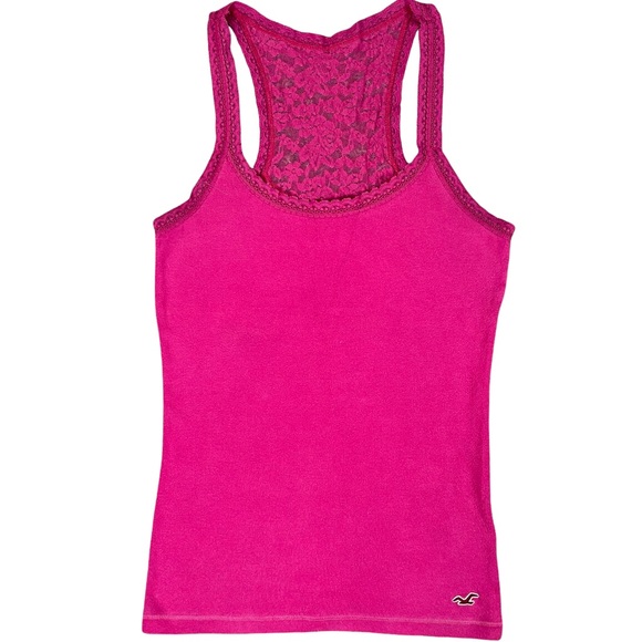 4/$32 Hollister large hot pink tank w/ lace Mossimo large black spaghetti strap - Picture 2 of 16